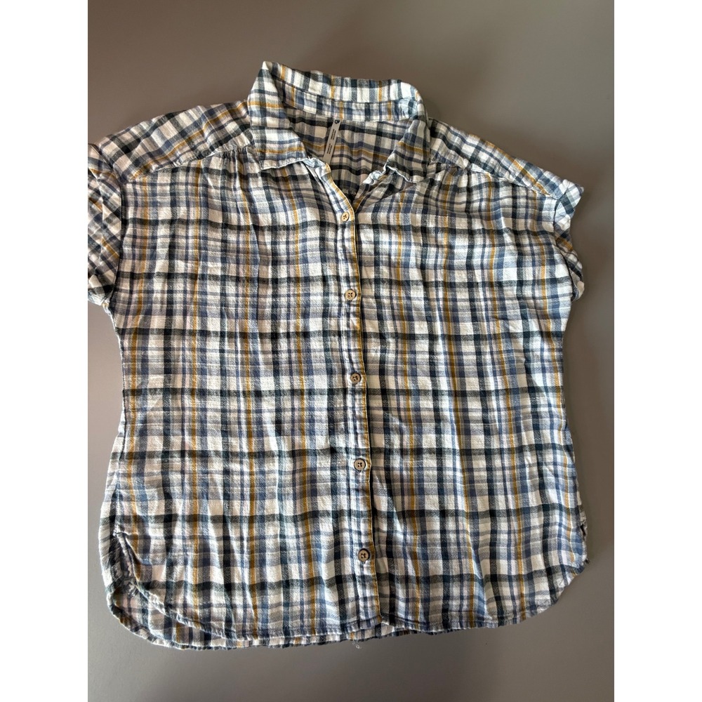 Kuhl Womens Blue Yellow Plaid Button Down Short Sleeve Hiking Shirt Large